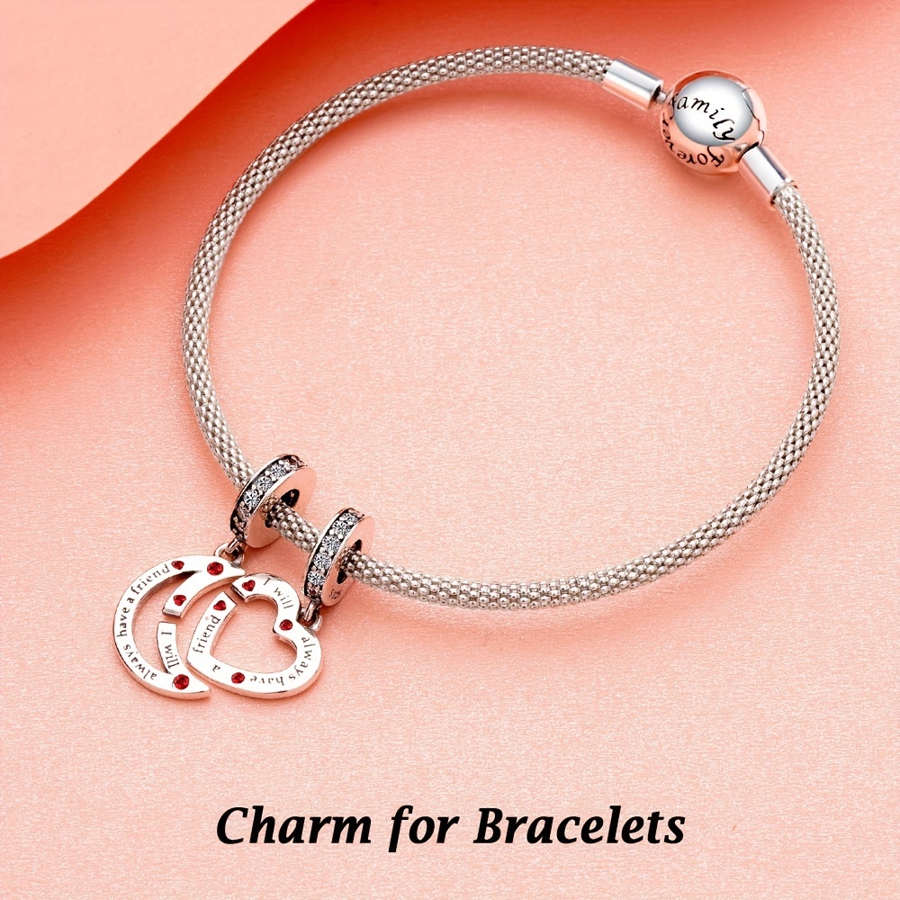 925 Silver Heart & Moon Double Dangle Charm Pendant